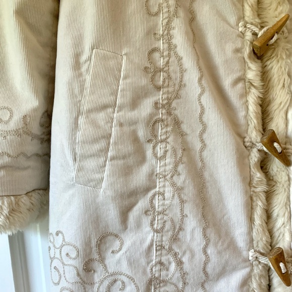 Free People Fur Lined Cream Corduroy Coat - Picture 4 of 6